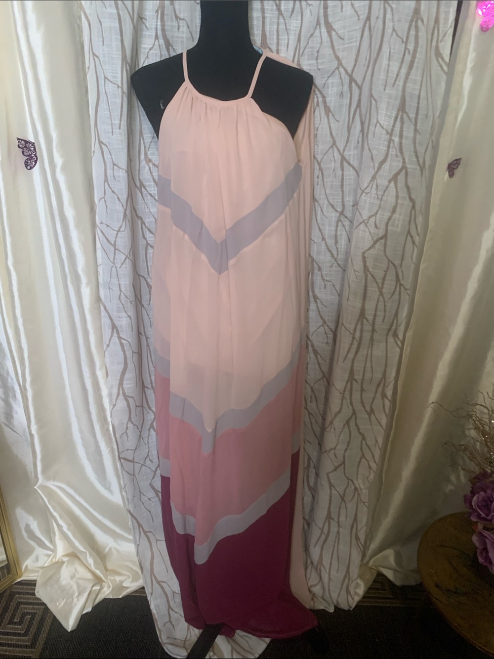NWT silk She + Sky Women's Pink Ombre Maxi Dress - Lightweight Halter